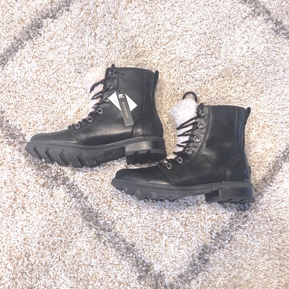 Sorel Lennox Lace Cozy Black Sherpa Waterproof Boots Women’s size 11 NO BOX - Picture 7 of 7